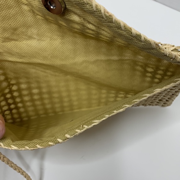 Straw Intertwined Cream & Tan Vintage Wristlet | Eco-Friendly Vegan Wallet Bag - Picture 5 of 7